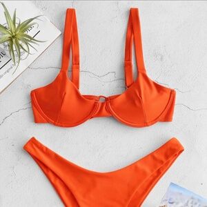 ZAFUL Underwire Tie Balconette Bikini Set, Dark Orange, Size Small, NWT